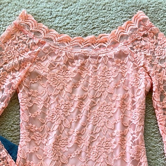 Peach Long Sleeve Lace Top - Picture 6 of 9